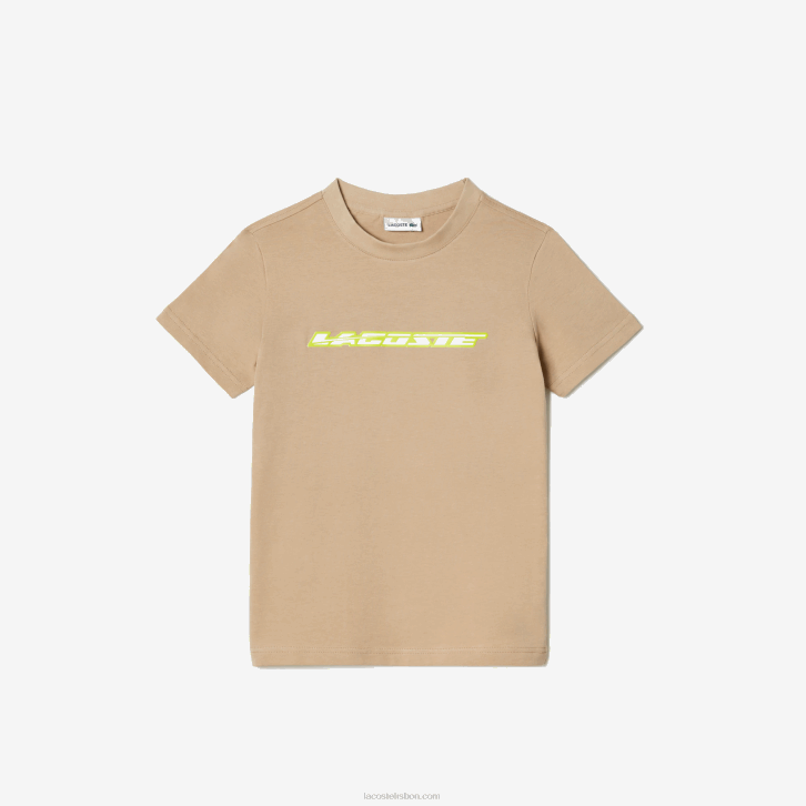 crianças Lacoste bege amarelo 8zb t-shirt em jersey de algodão com marca de contraste 08D03013