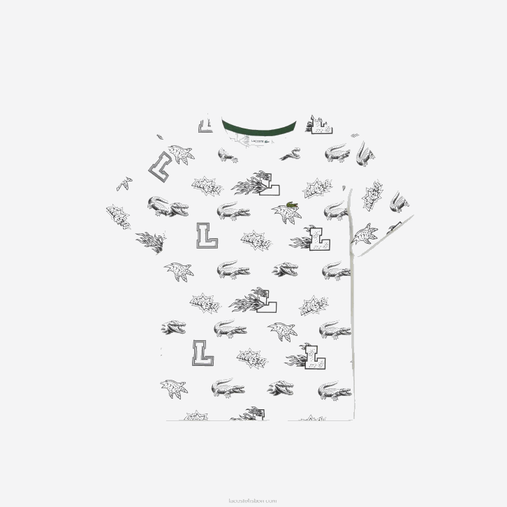 crianças Lacoste branco 001 camiseta de algodão orgânico com estampa personalizada 08D03136