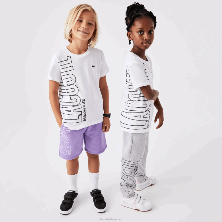 crianças Lacoste branco 001 camiseta de jérsei de algodão com logo oversized 08D03158
