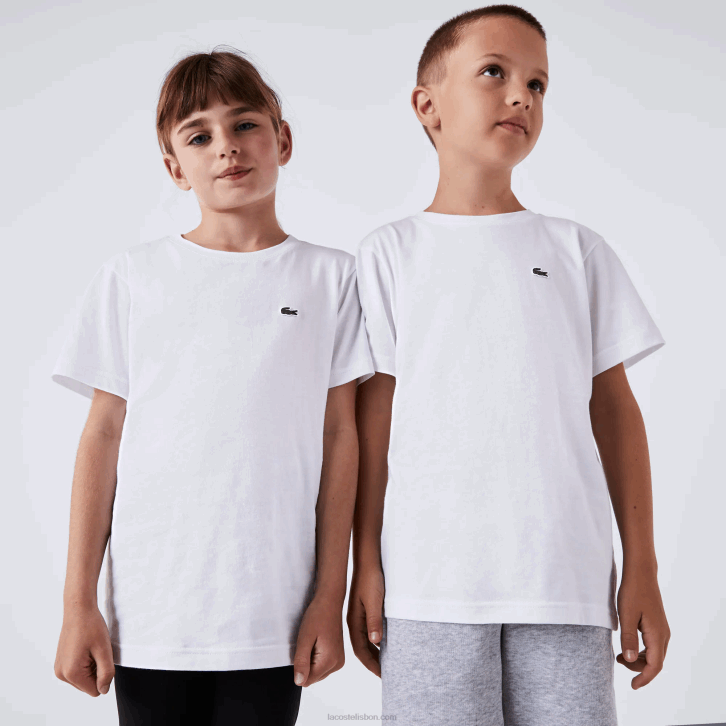 crianças Lacoste branco 001 camiseta de jérsei de algodão gola redonda 08D02996