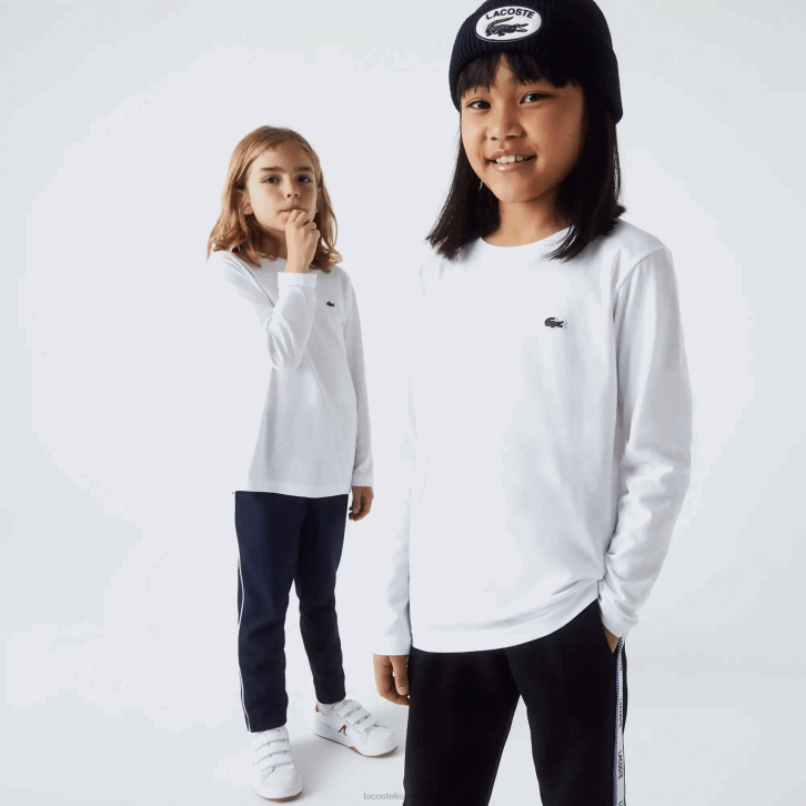 crianças Lacoste branco 001 camiseta de jérsei de gola redonda 08D03140