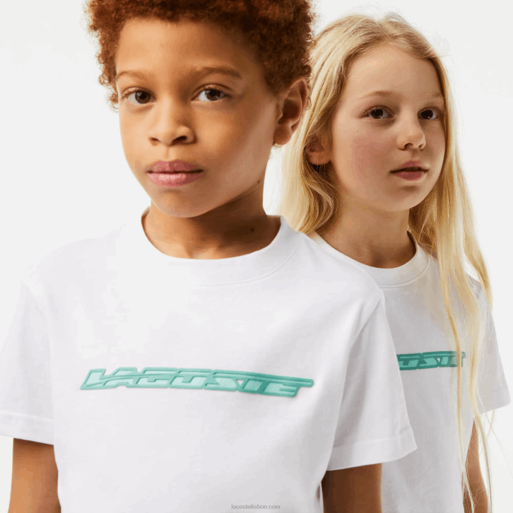 crianças Lacoste branco 001 t-shirt em jersey de algodão com marca de contraste 08D03014