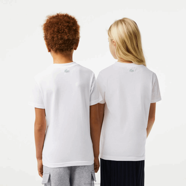 crianças Lacoste branco 001 t-shirt em jersey de algodão com marca de contraste 08D03014