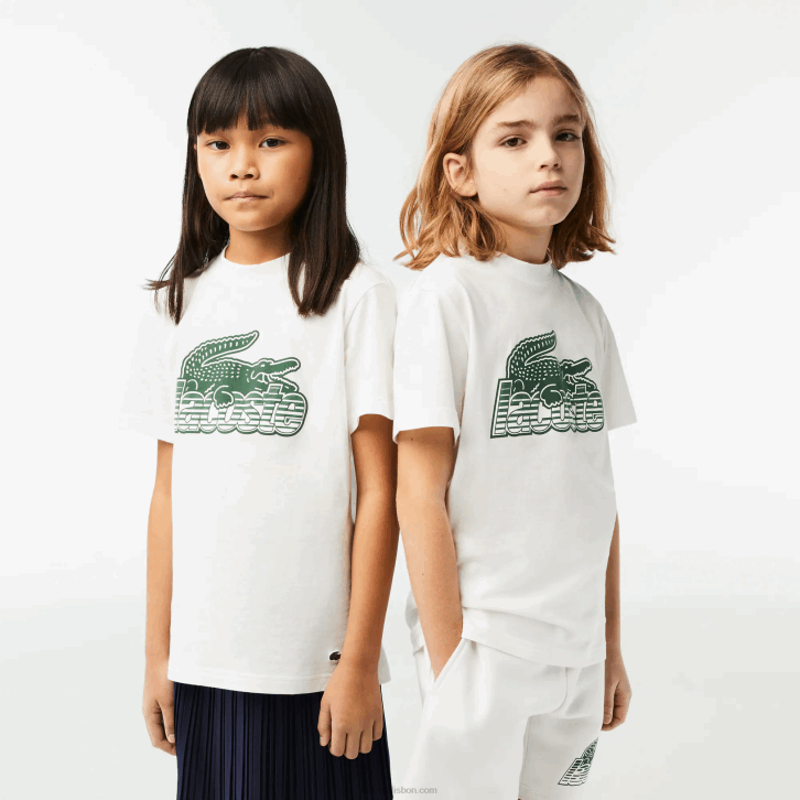 crianças Lacoste branco 70v camiseta de algodão orgânico com estampa contrastante 08D03006
