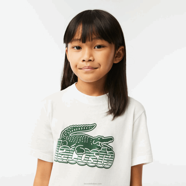 crianças Lacoste branco 70v camiseta de algodão orgânico com estampa contrastante 08D03006
