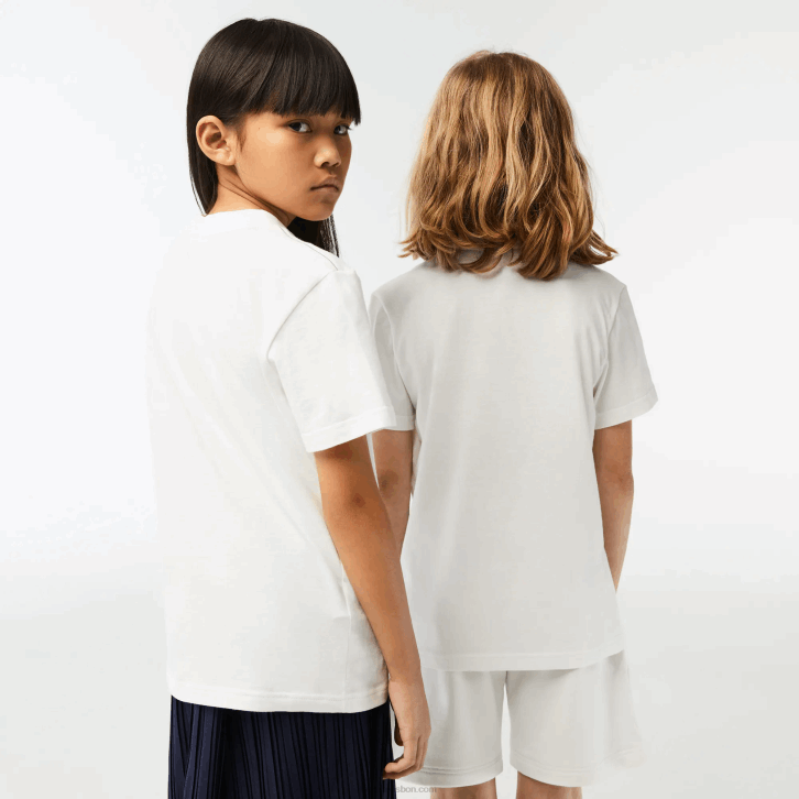 crianças Lacoste branco 70v camiseta de algodão orgânico com estampa contrastante 08D03006