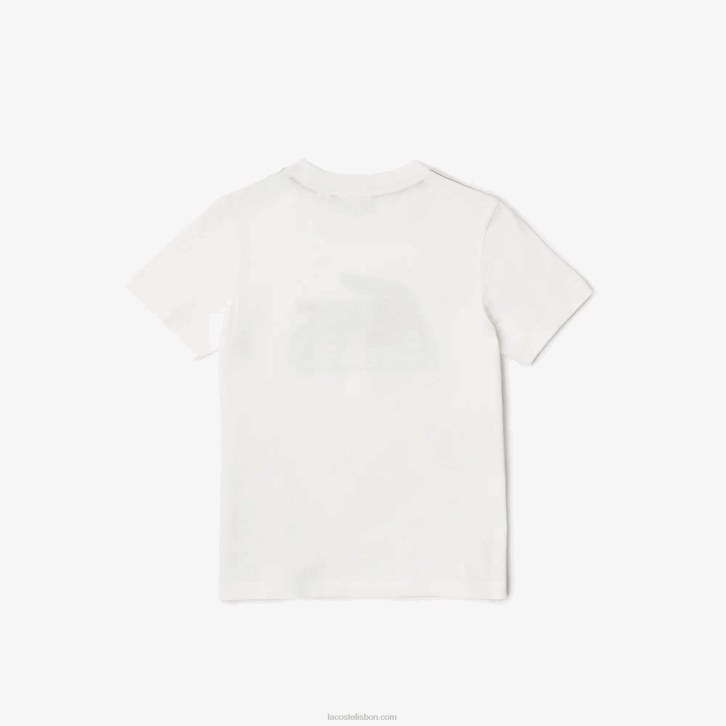 crianças Lacoste branco 70v camiseta de algodão orgânico com estampa contrastante 08D03006