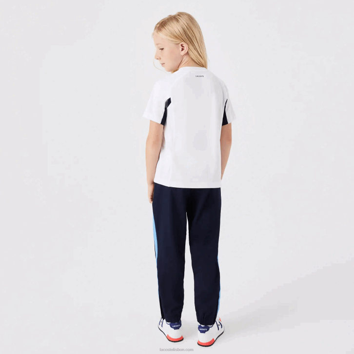 crianças Lacoste branco azul marinho branco y2u camiseta de tênis color block esportiva 08D03154