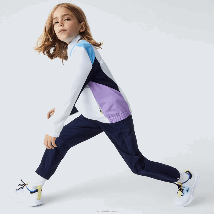 crianças Lacoste branco azul marinho roxo 6hu agasalho esportivo color block para tênis 08D03185