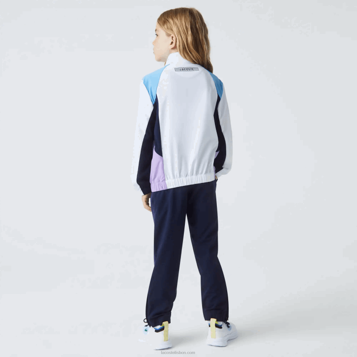 crianças Lacoste branco azul marinho roxo 6hu agasalho esportivo color block para tênis 08D03185
