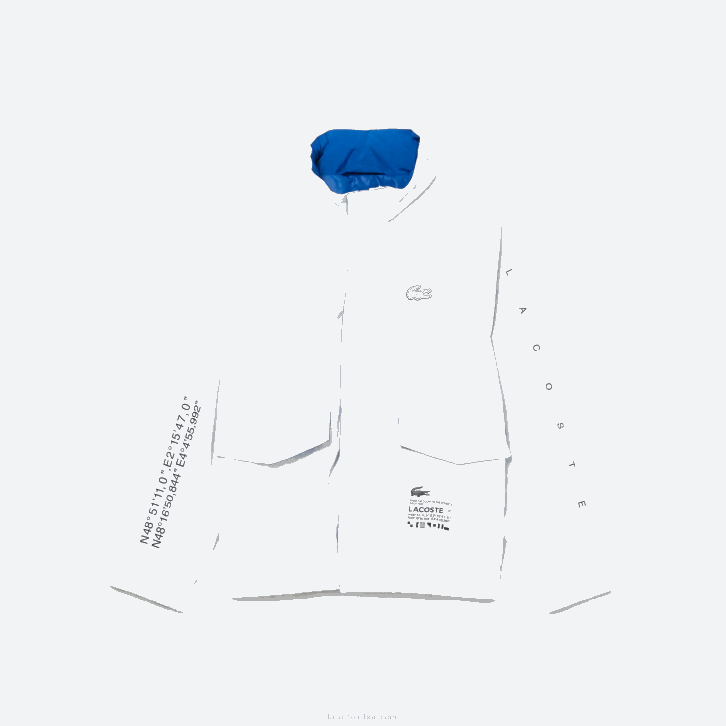 crianças Lacoste branco azul preto 9cw jaqueta repelente de água com capuz removível 08D03240