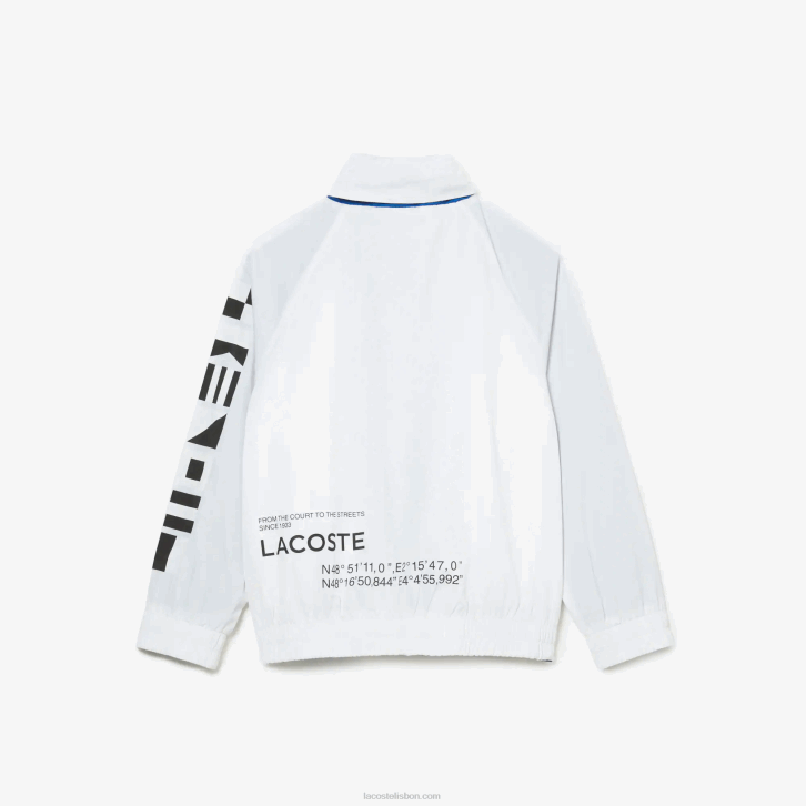 crianças Lacoste branco azul preto 9cw jaqueta repelente de água com capuz removível 08D03240