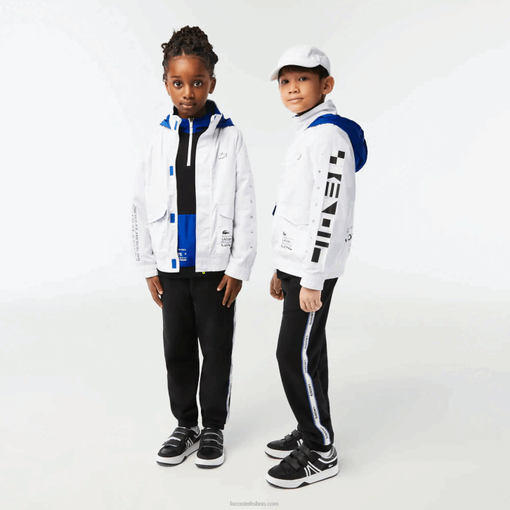 crianças Lacoste branco azul preto 9cw jaqueta repelente de água com capuz removível 08D03240
