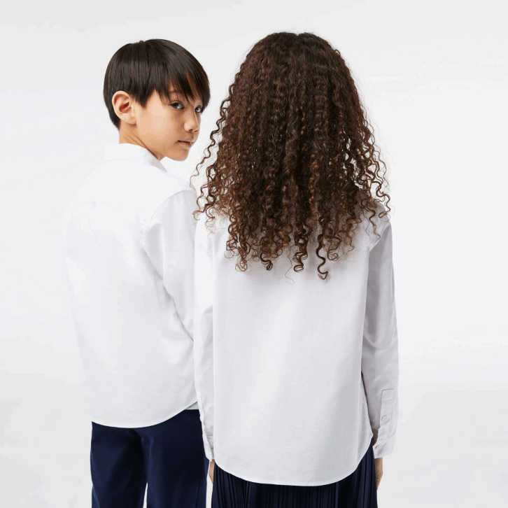 crianças Lacoste branco bege nbn camisa de bolso contraste 08D03080