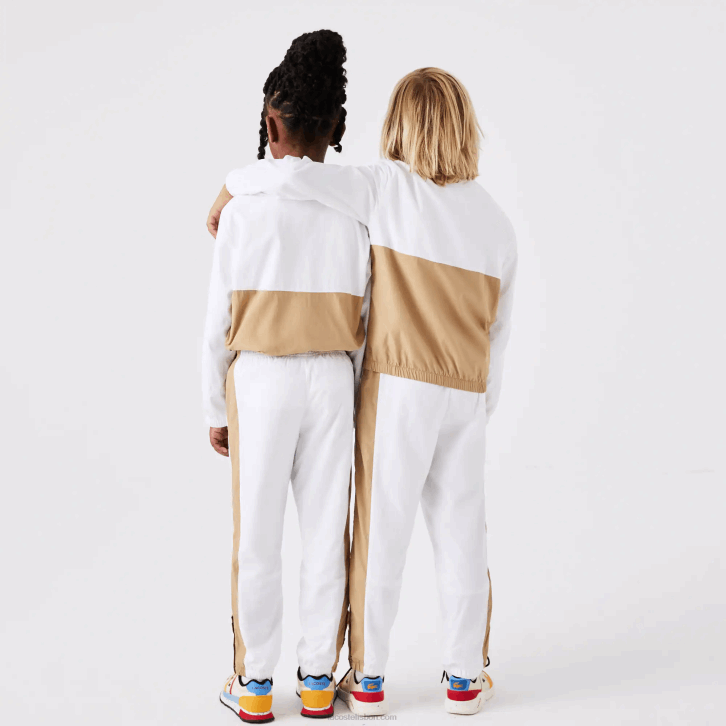 crianças Lacoste branco bege wn5 calça de faixa contrastante 08D03224