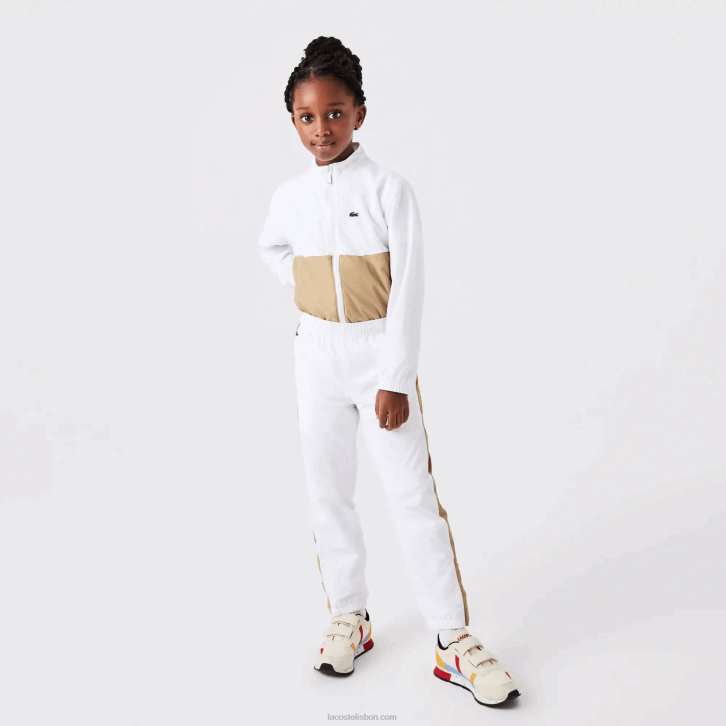 crianças Lacoste branco bege wn5 calça de faixa contrastante 08D03224
