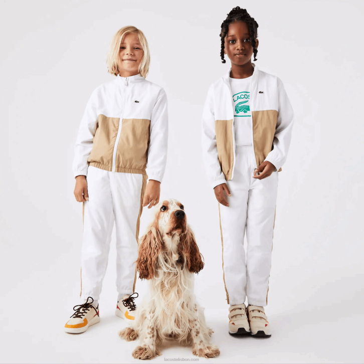 crianças Lacoste branco bege wn5 jaqueta colorblock gola alta 08D03220