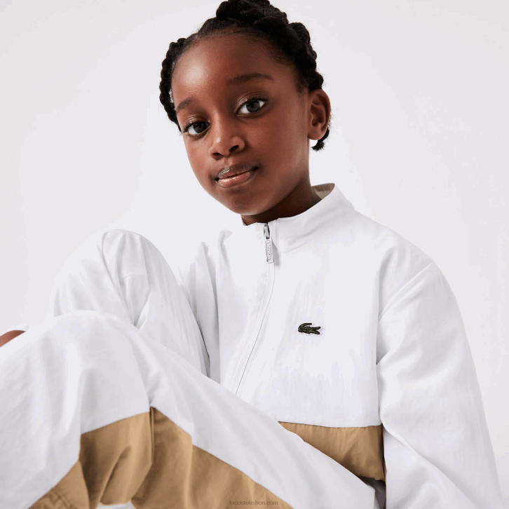 crianças Lacoste branco bege wn5 jaqueta colorblock gola alta 08D03220