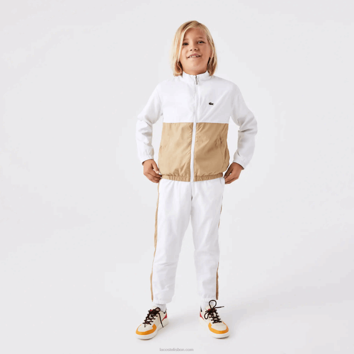 crianças Lacoste branco bege wn5 jaqueta colorblock gola alta 08D03220