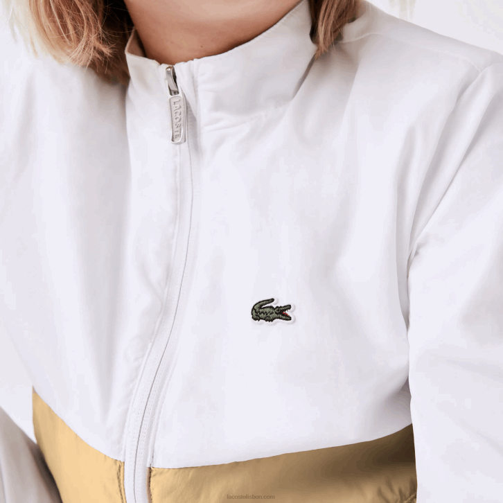 crianças Lacoste branco bege wn5 jaqueta colorblock gola alta 08D03220