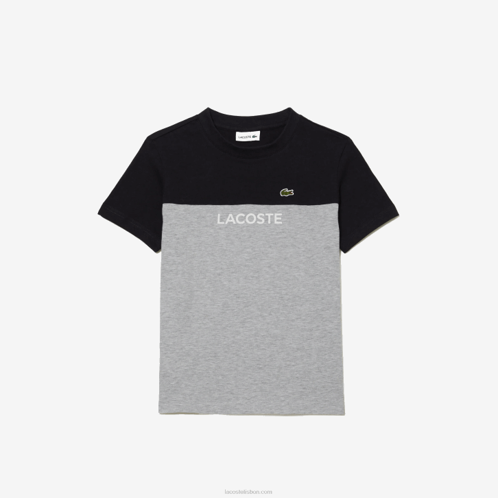 crianças Lacoste chine azul marinho e6a camiseta de jérsei de algodão orgânico colorblock 08D03015