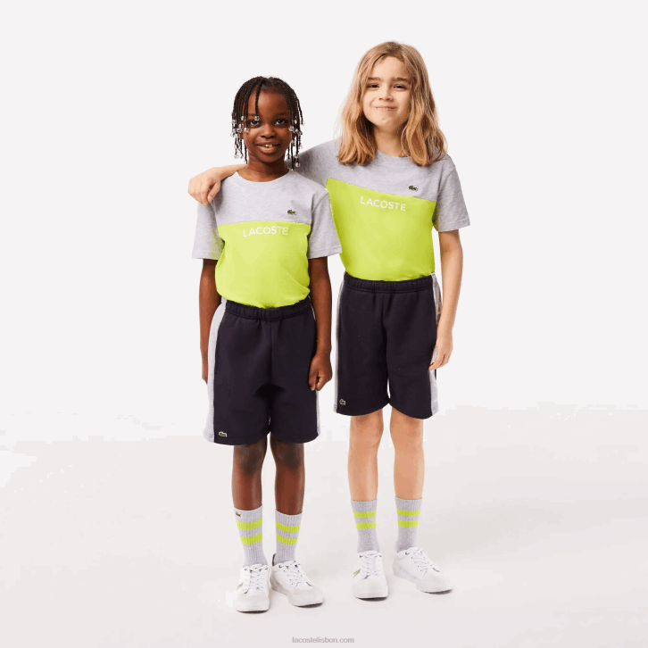 crianças Lacoste chine azul marinho e6a shorts de algodão orgânico com listras coloridas 08D03089
