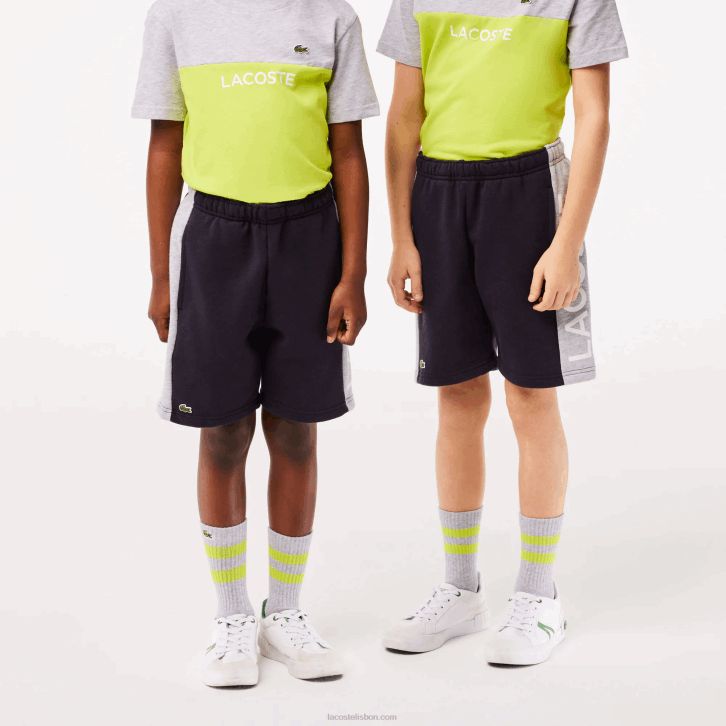 crianças Lacoste chine azul marinho e6a shorts de algodão orgânico com listras coloridas 08D03089