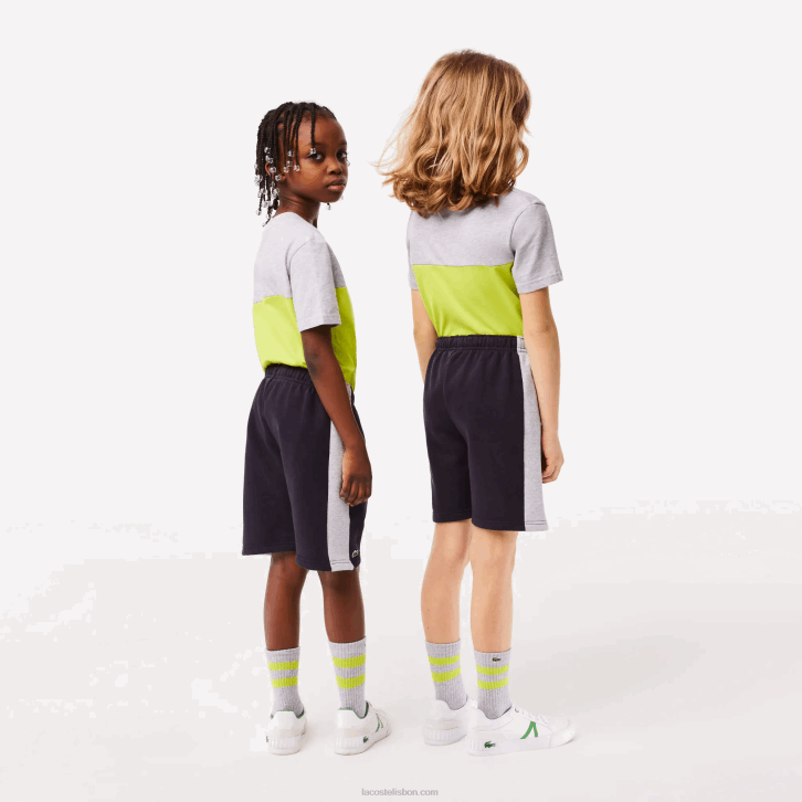 crianças Lacoste chine azul marinho e6a shorts de algodão orgânico com listras coloridas 08D03089