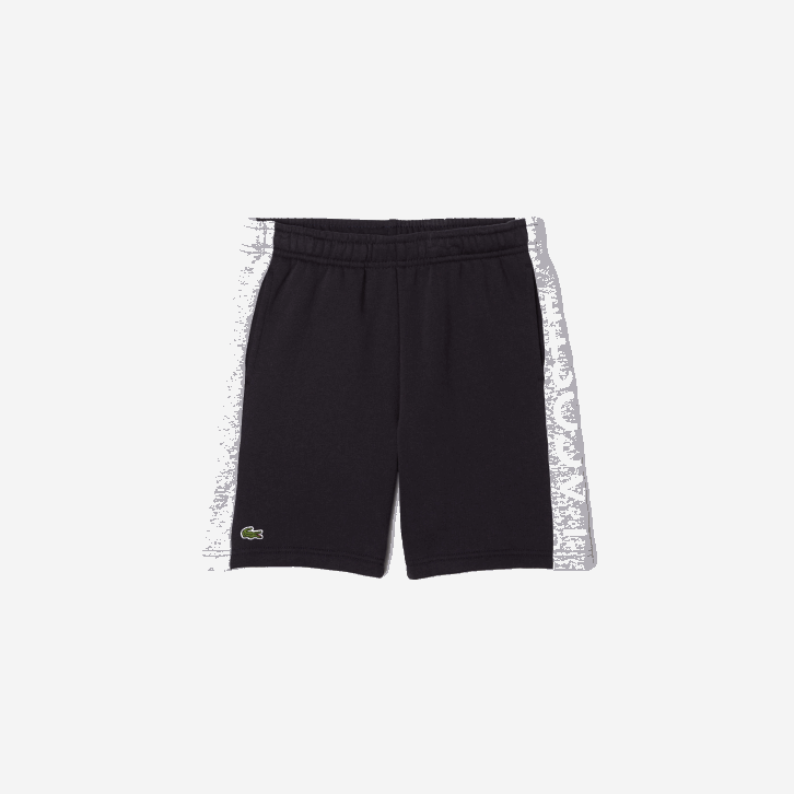crianças Lacoste chine azul marinho e6a shorts de algodão orgânico com listras coloridas 08D03089