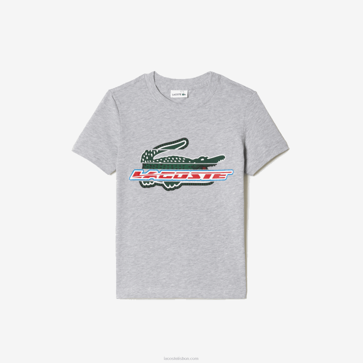 crianças Lacoste chine cinza cca camiseta de jérsei de algodão com estampa contrastante 08D03041