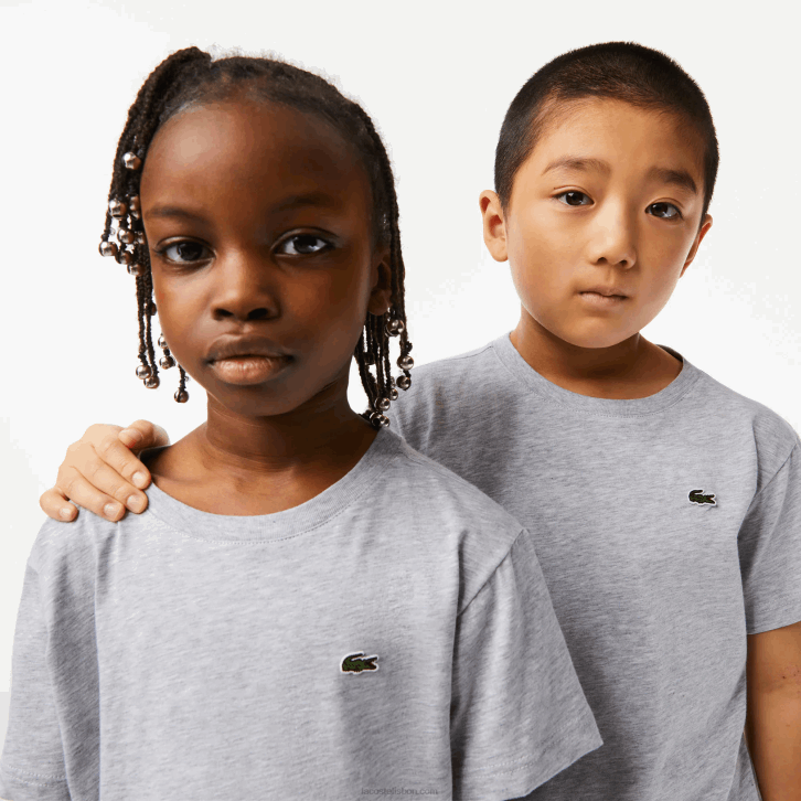crianças Lacoste chine cinza cca camiseta de jérsei de algodão gola redonda 08D03125