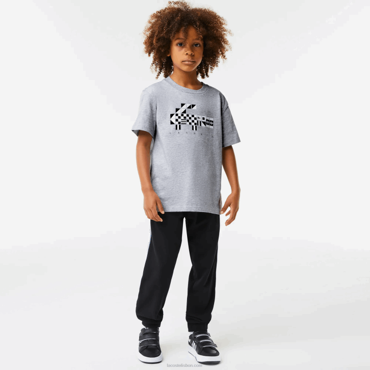 crianças Lacoste chine cinza cca camiseta oversized estilo náutico 08D03143