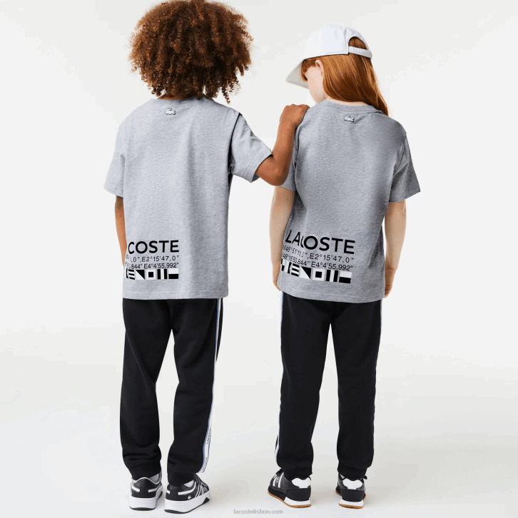 crianças Lacoste chine cinza cca camiseta oversized estilo náutico 08D03143
