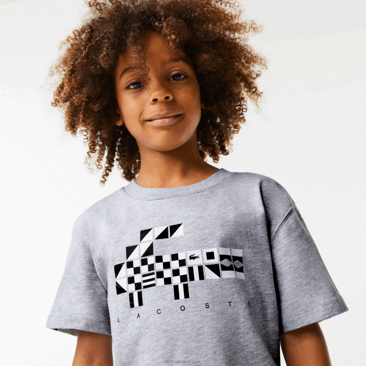 crianças Lacoste chine cinza cca camiseta oversized estilo náutico 08D03143