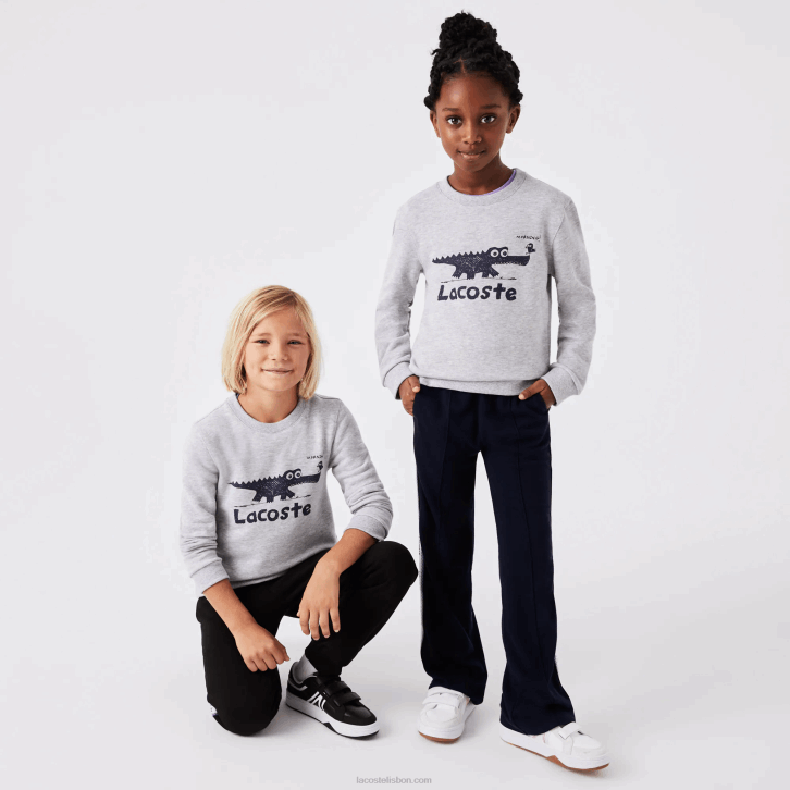crianças Lacoste chine cinza cca moletom decote careca com estampa de crocodilo 08D03230