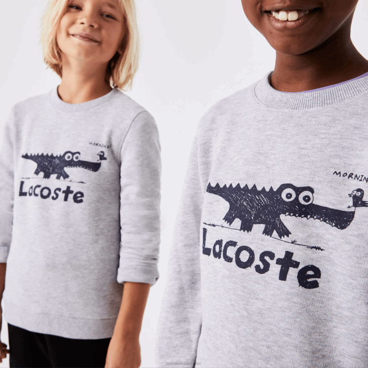 crianças Lacoste chine cinza cca moletom decote careca com estampa de crocodilo 08D03230