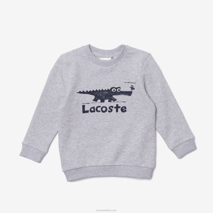 crianças Lacoste chine cinza cca moletom decote careca com estampa de crocodilo 08D03230