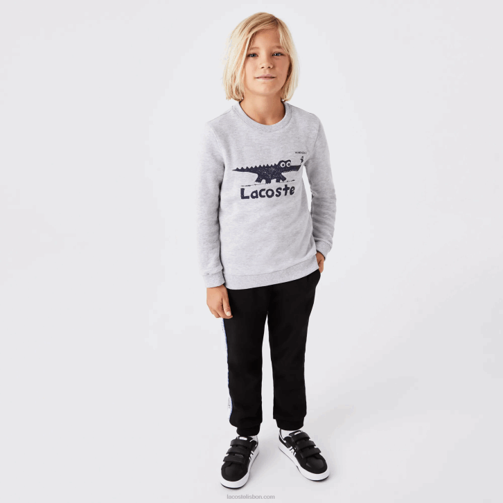 crianças Lacoste chine cinza cca moletom decote careca com estampa de crocodilo 08D03230