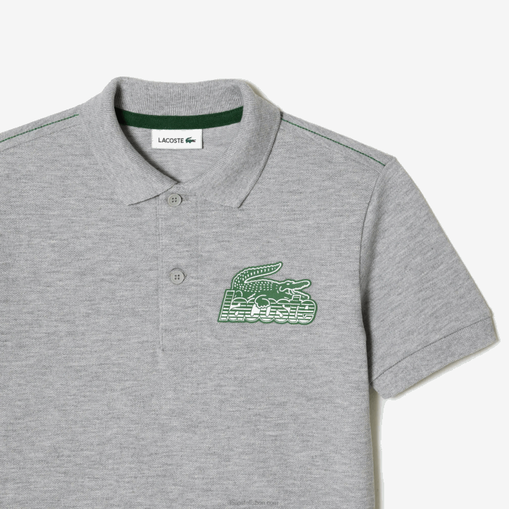 crianças Lacoste chine cinza cca polo de algodão orgânico com estampa contrastante 08D03035