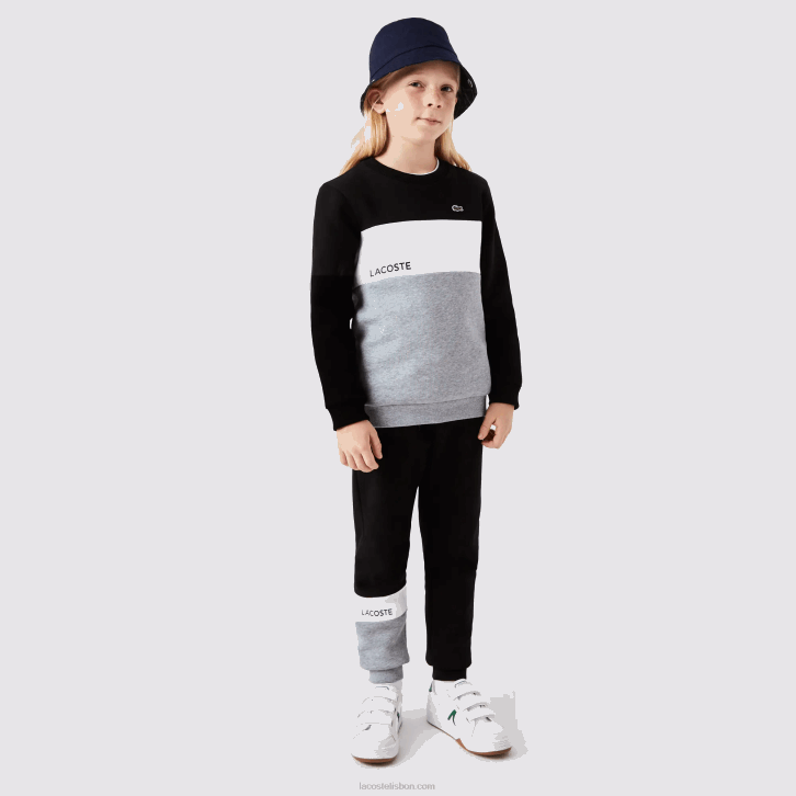 crianças Lacoste chine preto branco nu moletom de gola redonda de marca 08D03236