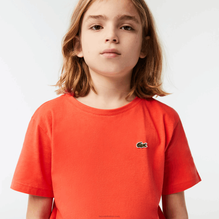 crianças Lacoste laranja 02k camiseta de jérsei de algodão gola redonda 08D03022