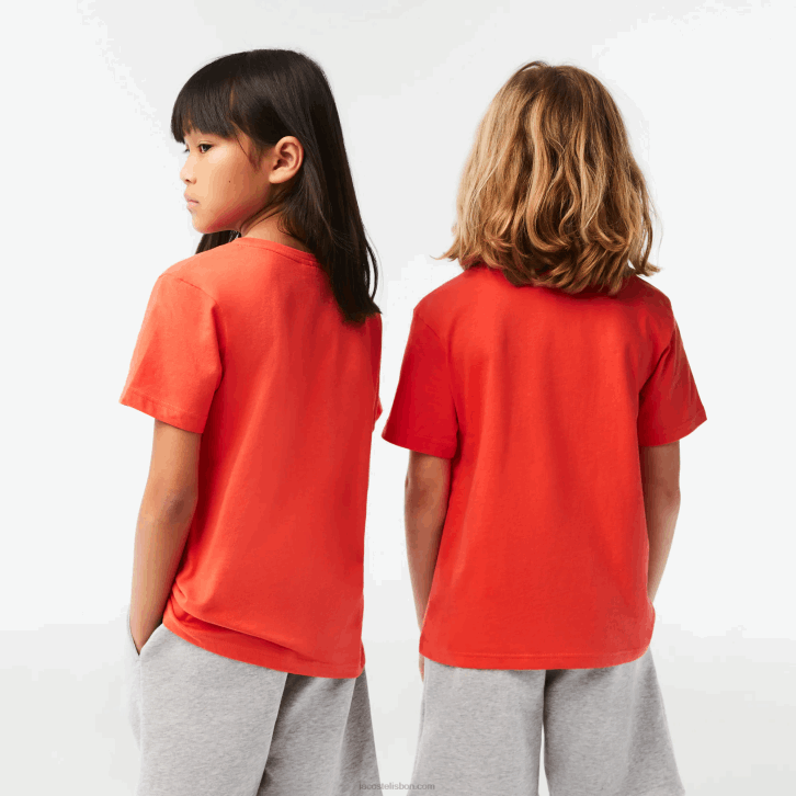 crianças Lacoste laranja 02k camiseta de jérsei de algodão gola redonda 08D03022