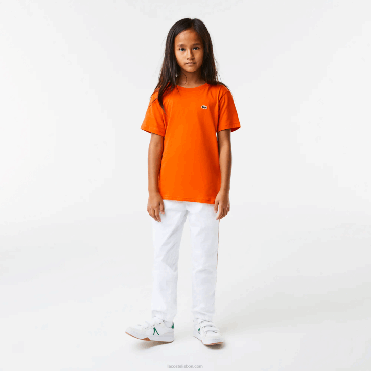 crianças Lacoste laranja z4d camiseta de jérsei de algodão gola redonda 08D03177