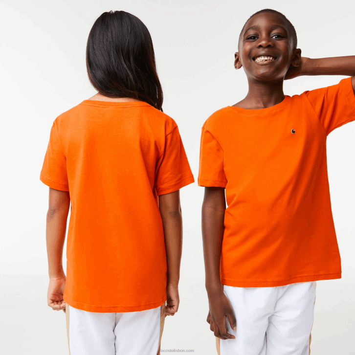 crianças Lacoste laranja z4d camiseta de jérsei de algodão gola redonda 08D03177