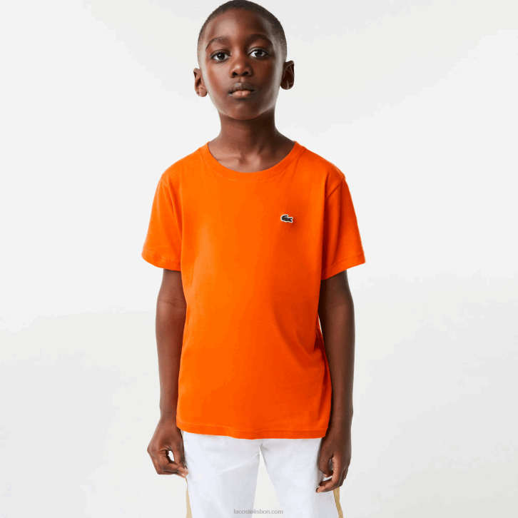 crianças Lacoste laranja z4d camiseta de jérsei de algodão gola redonda 08D03177