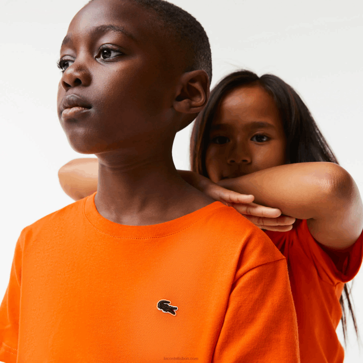 crianças Lacoste laranja z4d camiseta de jérsei de algodão gola redonda 08D03177