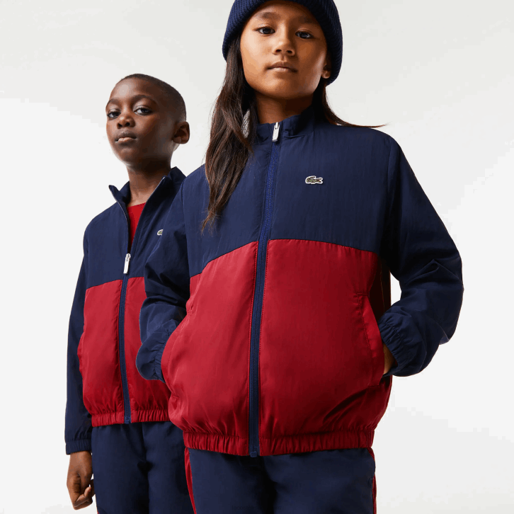 crianças Lacoste lub bordeaux azul marinho jaqueta colorblock gola alta 08D03219