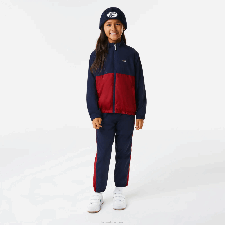 crianças Lacoste lub bordeaux azul marinho jaqueta colorblock gola alta 08D03219