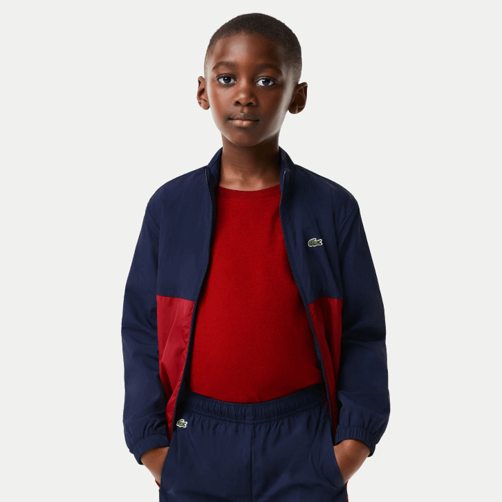 crianças Lacoste lub bordeaux azul marinho jaqueta colorblock gola alta 08D03219