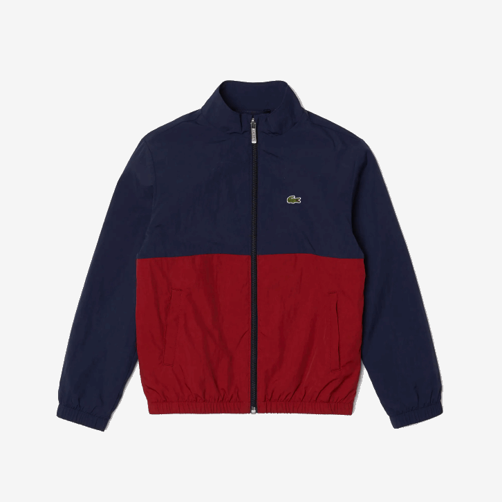 crianças Lacoste lub bordeaux azul marinho jaqueta colorblock gola alta 08D03219